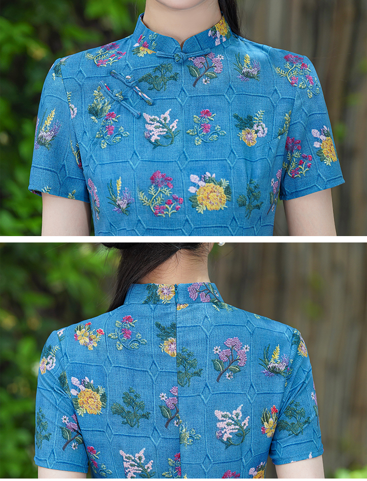 Fresh Floral Print Improved Cheongsam New Chinese Style Retro Age-Reducing Commuting Daily Wear Dress