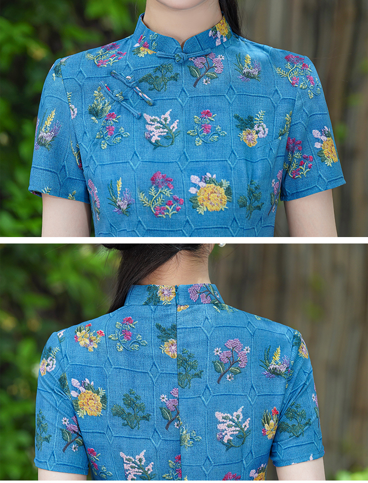 Fresh Floral Print Improved Cheongsam New Chinese Style Retro Age-Reducing Commuting Daily Wear Dress