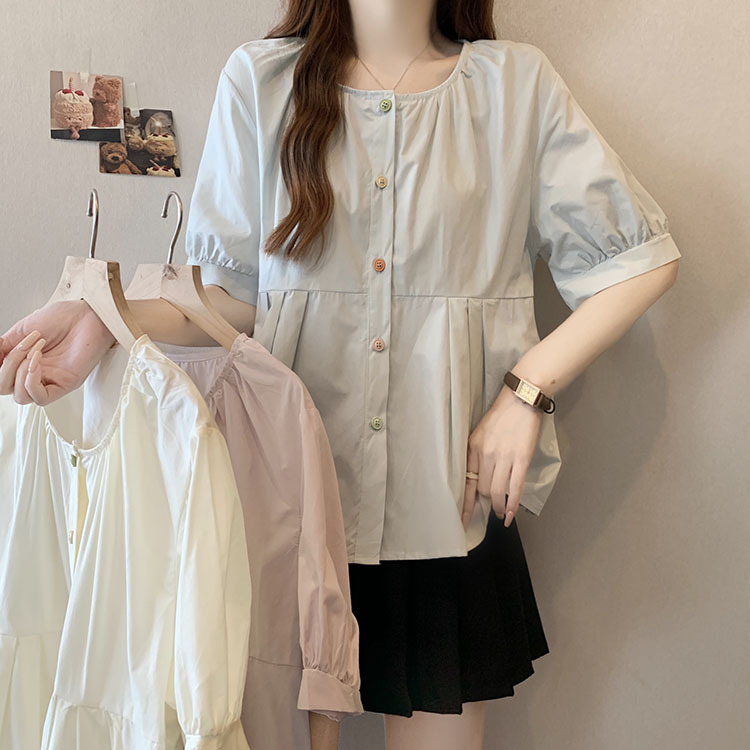 Sweet Round Neck Loose Blouse 甜美圆领宽松衬衫*3 Colors