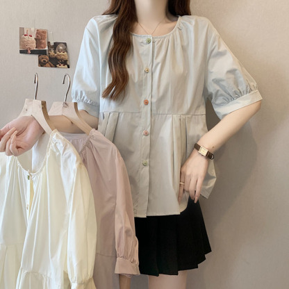 Sweet Round Neck Loose Blouse 甜美圆领宽松衬衫*3 Colors