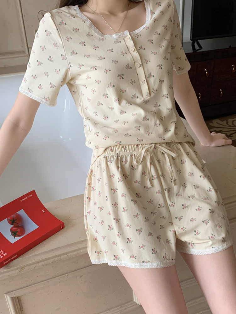 Sweet Lace Floral Homewear Set 碎花蕾丝花边两件套家居服