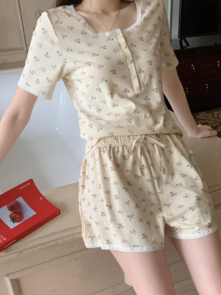 Sweet Lace Floral Homewear Set 碎花蕾丝花边两件套家居服