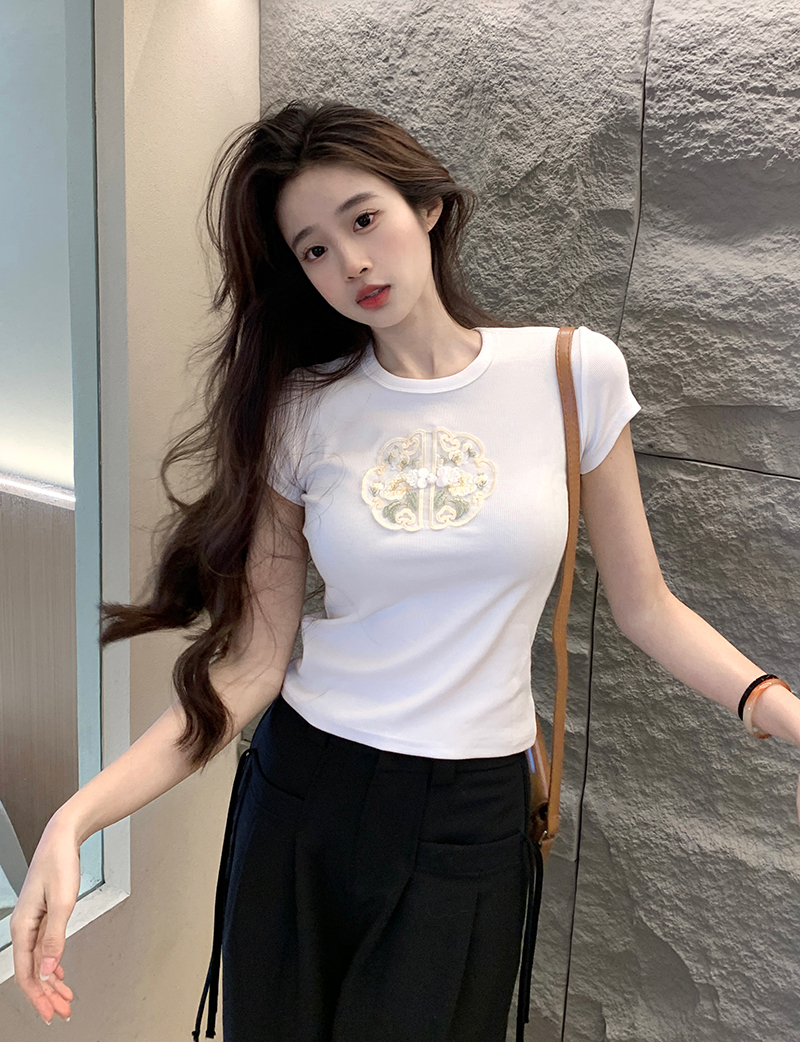 Ribbed Texture Embroidered Crop Tee 刺绣螺纹短款t恤*4 Colors 