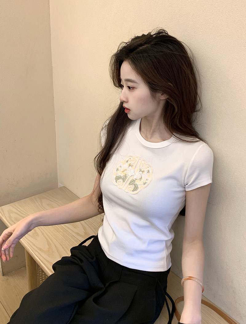 Ribbed Texture Embroidered Crop Tee 刺绣螺纹短款t恤*4 Colors 