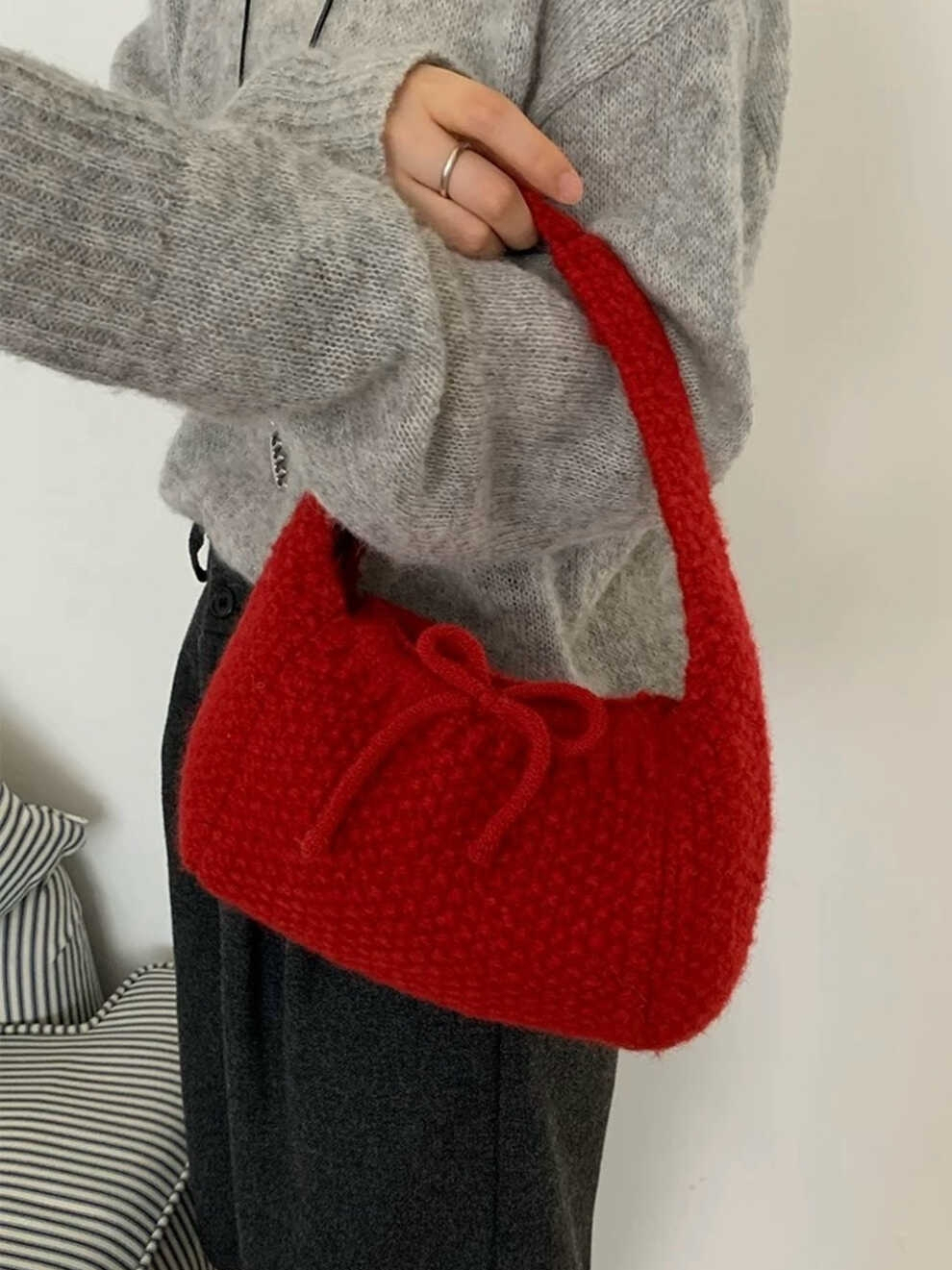 Ins Knitted Bow Handbag 复古麻花手提包*5 Colors