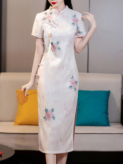 Live Shot New in Stock Modified New Chinese Cheongsam Young Girl Big Flower Chinese Style Dress