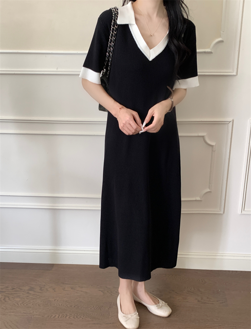 Vintage V-Neck Knit Dress  法式复古V领针织连衣裙*3Colors