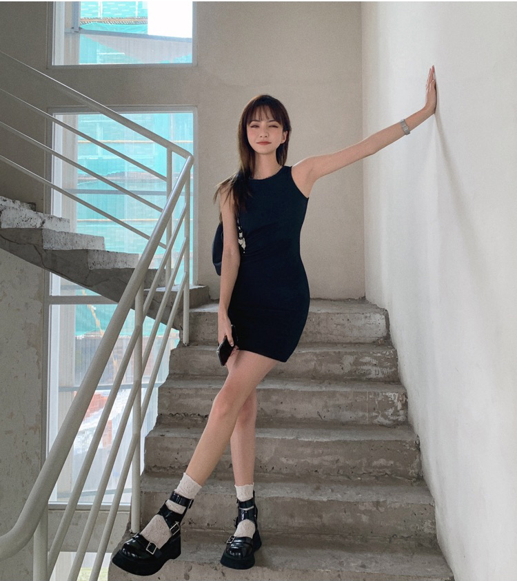 Real Shot 2025 Spring Summer New Slim Fit Sleeveless Vest Dress Black Bodycon Dress Women Slimming Strap Dress