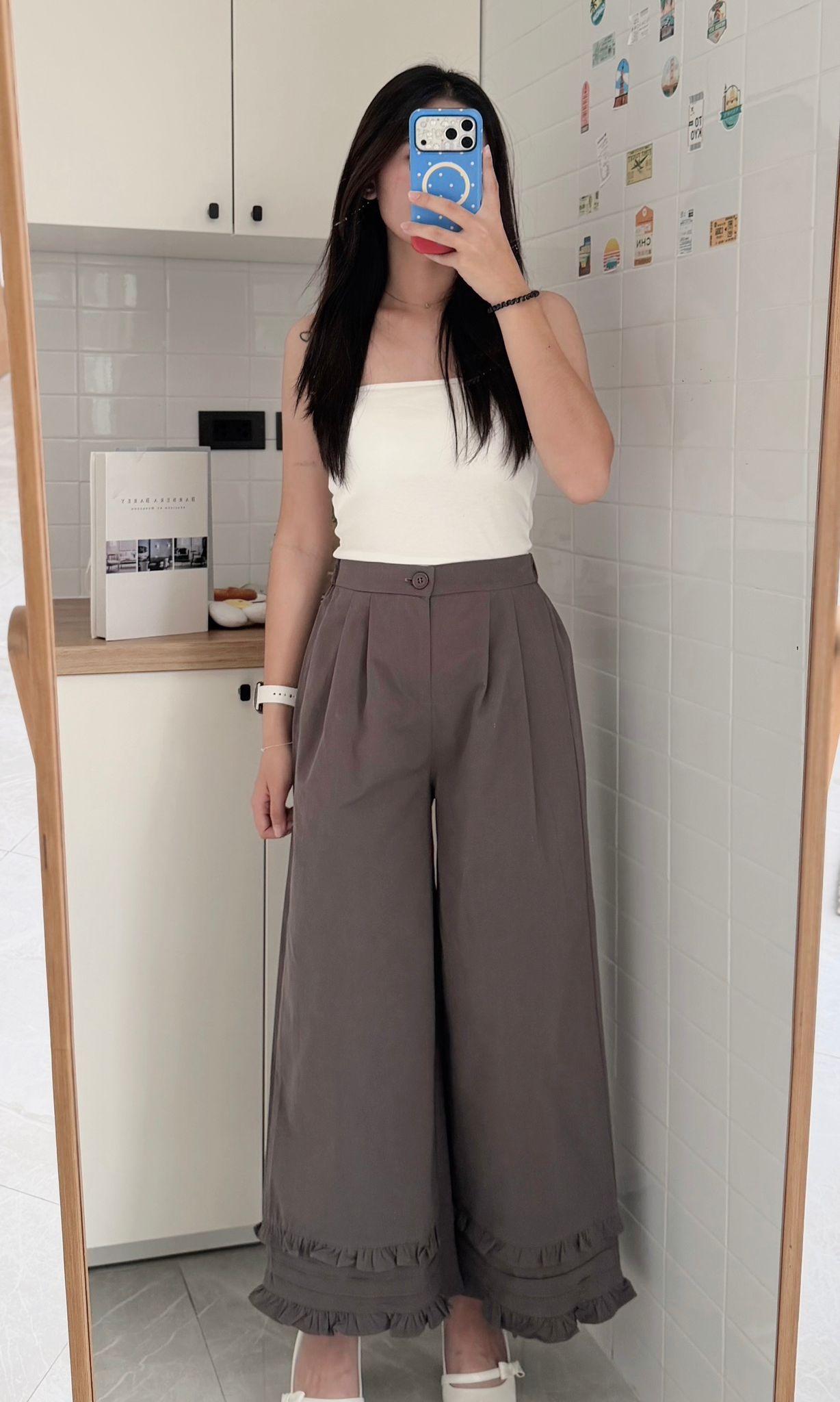 RINA Sweet Ruffle Wide Leg Pants 甜美木耳边阔腿九分裤*6 Colors