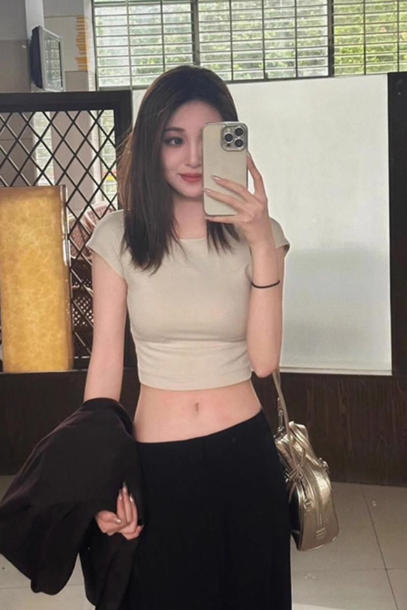 T443 # 230g Cool Silk Cotton 40s 1*1 Ribbed Round Neck Short Pure Desire Hot Girl Slim Hourglass T-Shirt for Women