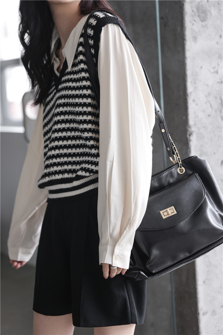 Faux Layered Knit Vest Shirt 知性小姐姐~假两件针织马甲长袖衬衫*2 Colors