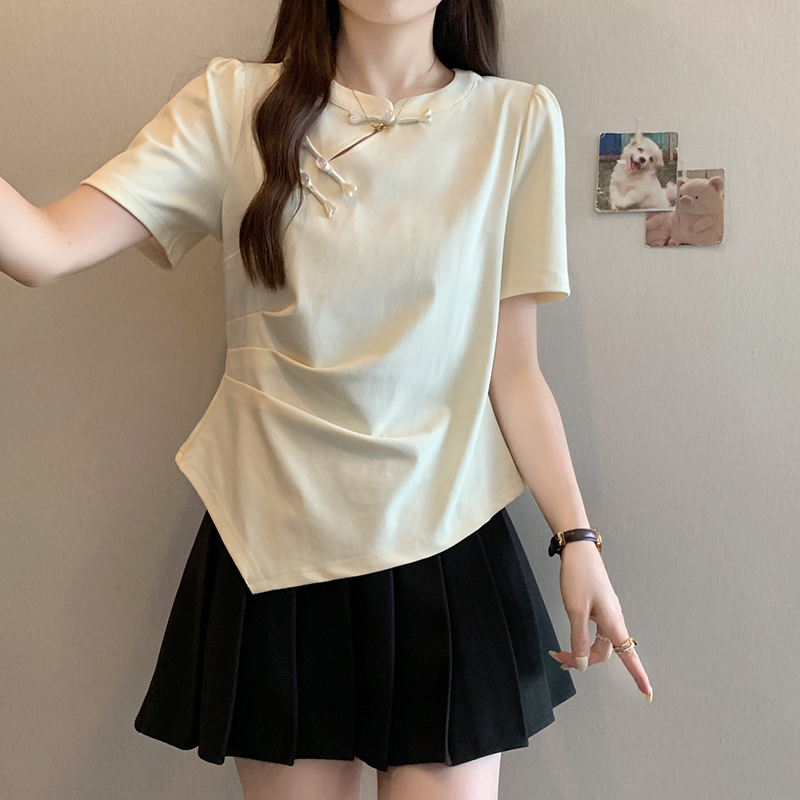 新中式不对称短袖T恤 New Chinese Style Asymmetric Short Sleeve T-Shirt