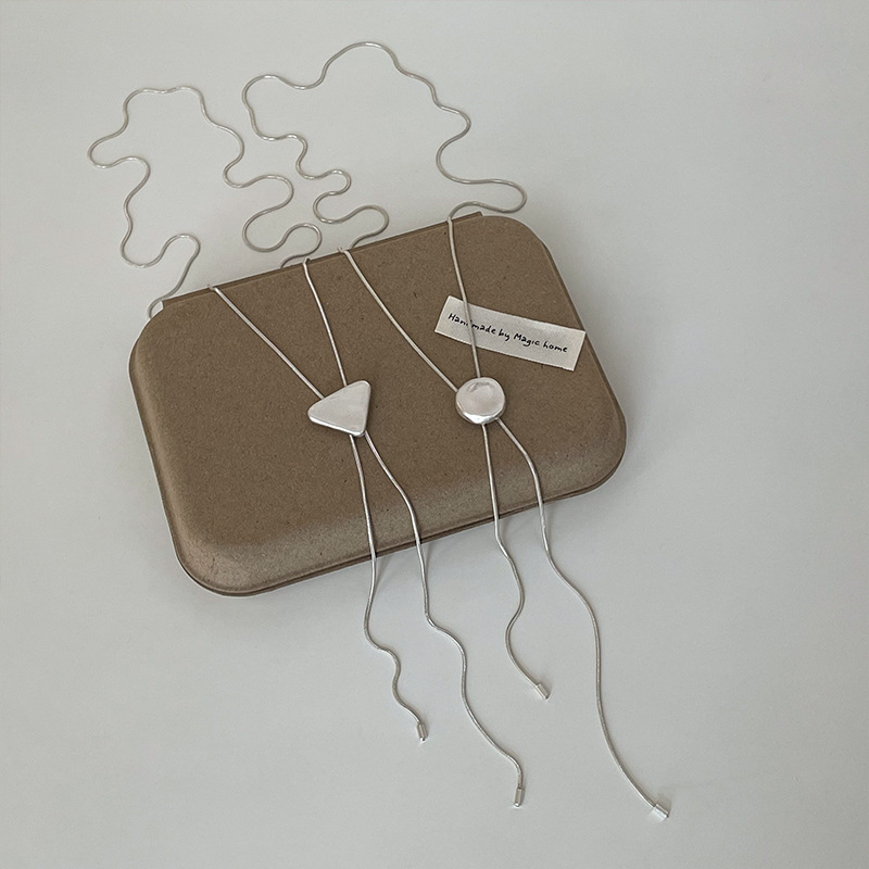 Simple Niche Geometric round Triangle Pull-out Long Necklace for Women Ins Temperament Wild Necklace Sweater Chain