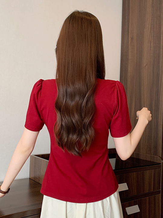 新中式镂空盘扣短袖T恤 New Chinese Style Hollow Out Button Short Sleeve T-Shirt