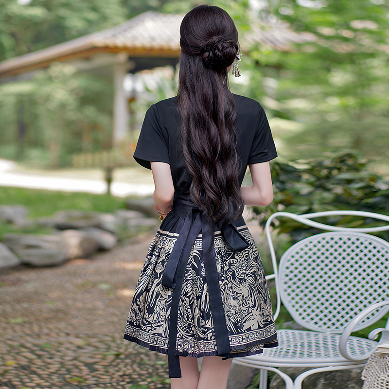 Black Eternal Pattern Horse-face skirt Two-Piece Set黑色图腾短款马面裙套装