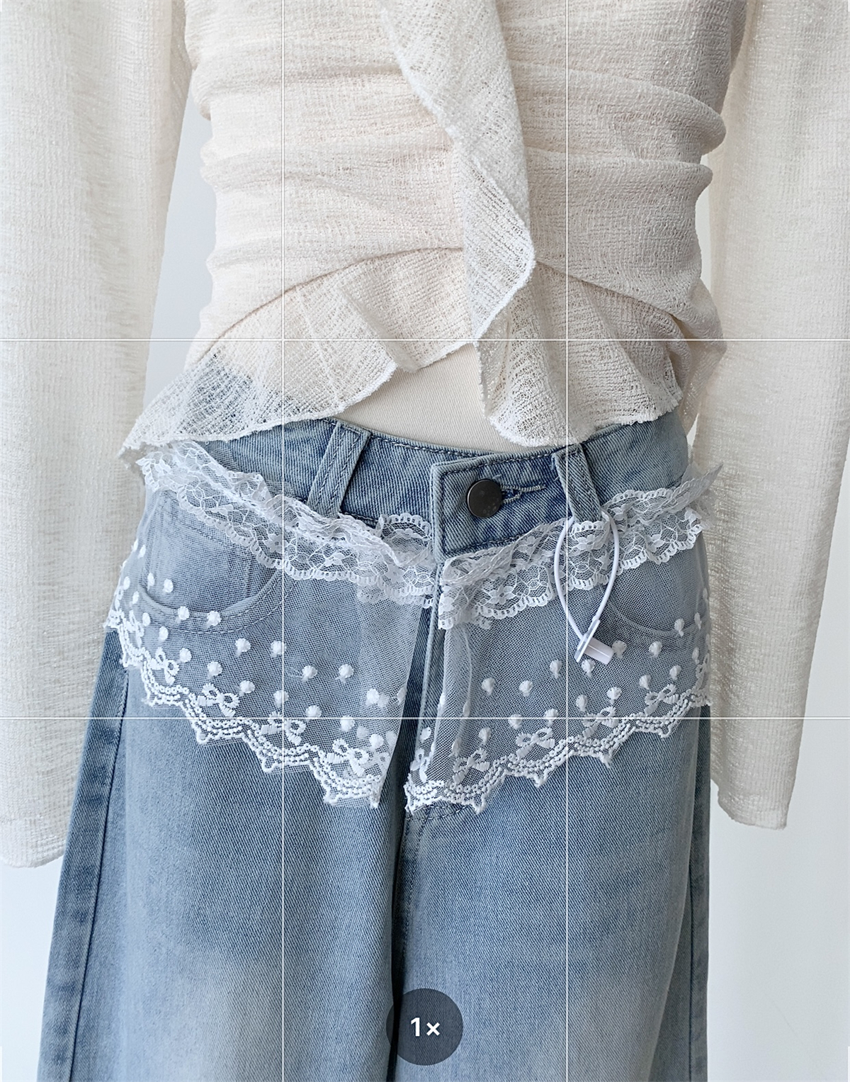 Korean Style Fresh Casual Lace Patchwork Washed Straight Jeans Women's Spring Summer Versatile High Waist Slimming Long Pants