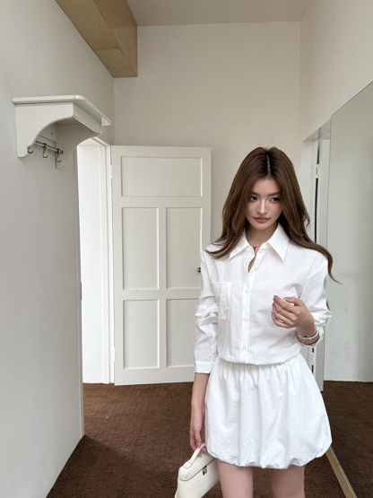 Camellia Shirt Bubble Dress 山茶白茉莉衬衫花苞连衣裙