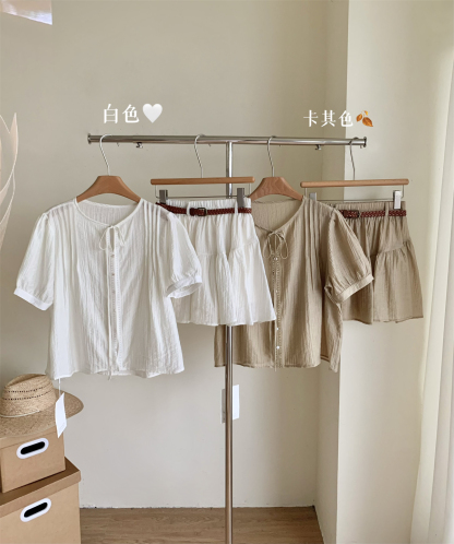 Casual Bow Tie Shirt & Skirt Combo  绑带衬衣+ 休闲短裙2件套*2Colors