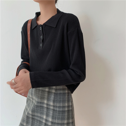 Buttoned Knit Top 纽扣设计针织长袖上衣*2Colors