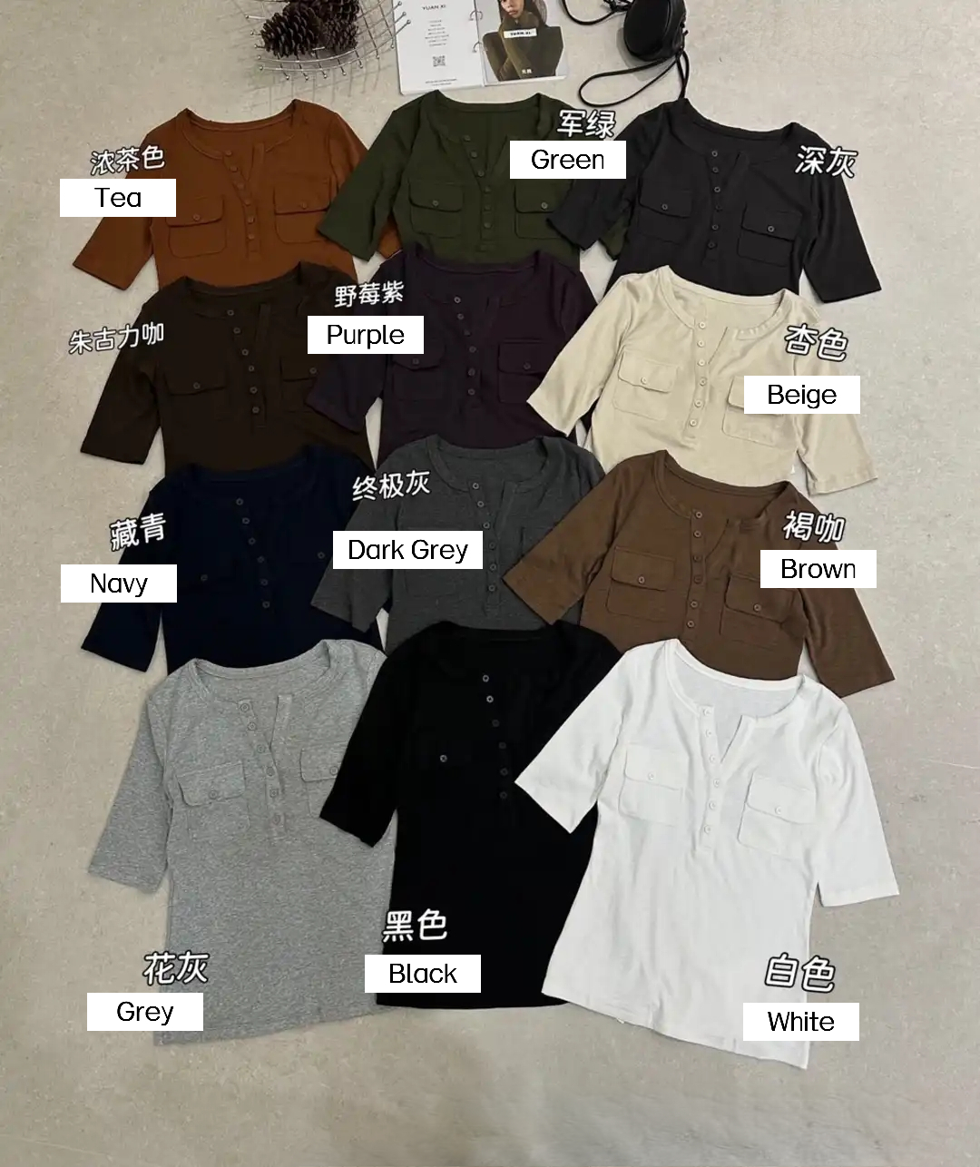 EVERYDAY Henley Half-Sleeve Tee 半开亨利领中袖T恤*10 Colors