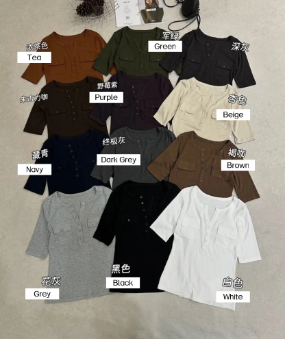 EVERYDAY Henley Half-Sleeve Tee 半开亨利领中袖T恤*10 Colors