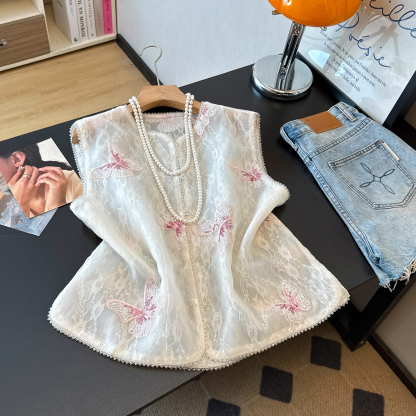 VELVÉ Butterfly Embroidered Sequin Mesh Vest 蝴蝶刺绣亮片网纱马甲3196 * 2 Colors