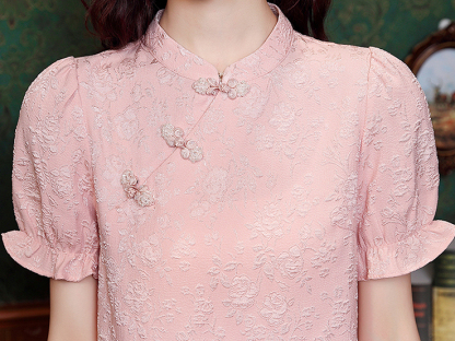 Jacquard Mandarin Collar Blouse 提花盘扣衬衫*2Colors