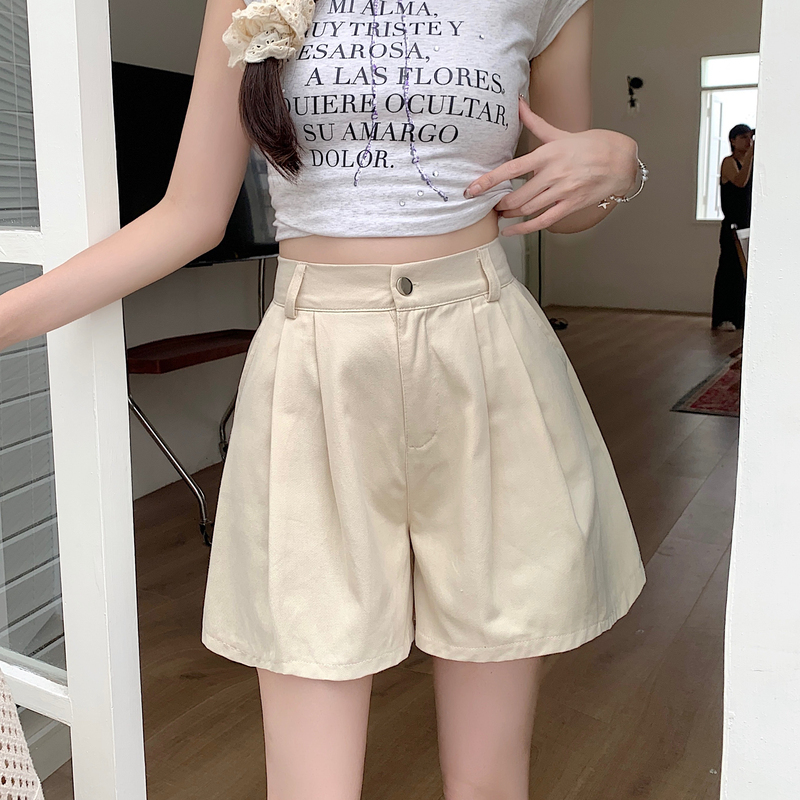 Real Shot Casual Slimming plus Size A- line Pantskirt Hot Girl Summer Commute Plump Girls Washed Cotton Shorts