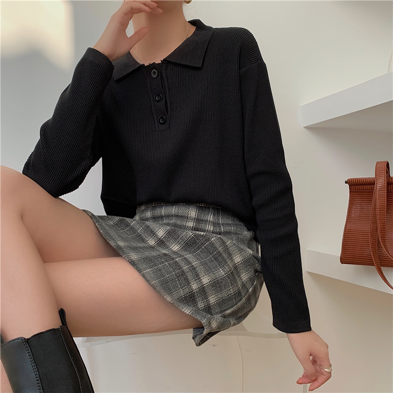 Buttoned Knit Top 纽扣设计针织长袖上衣*2Colors