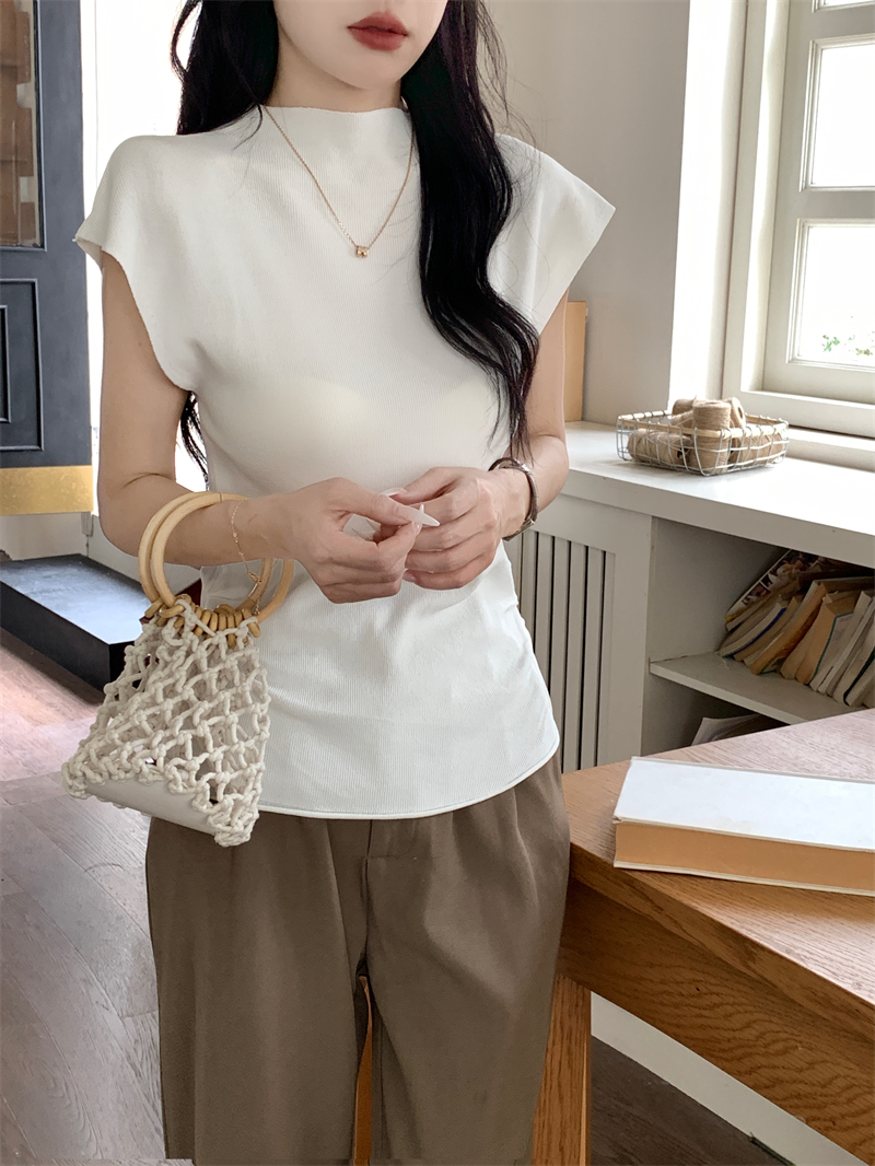 Semi-Turtleneck Pleated Knit Top 半高领褶皱设计针织上衣*5Colors