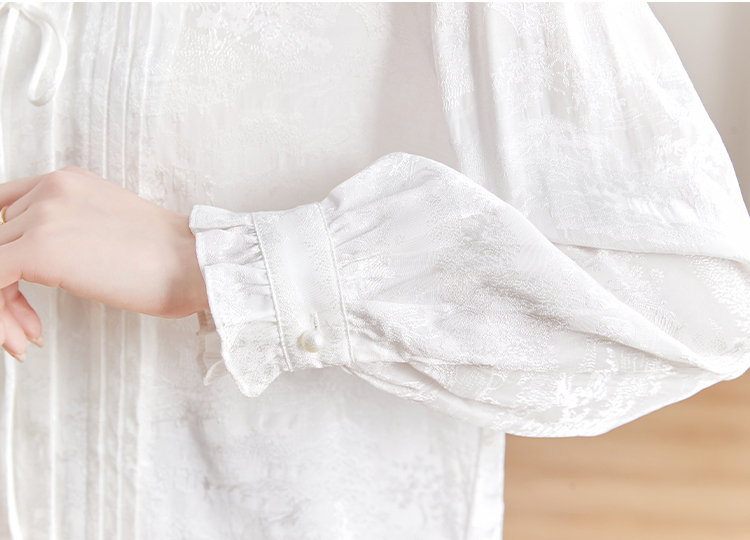 白荷新中式白衬衫 Spring White Lotus New Chinese Style White Shirt with Ma Face Skirt Matching Long Sleeve Daily Commuting National Style Versatile Top