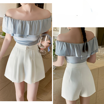 Pearl Button Pleated Blouse 珍珠扣百褶短款*3 Colors