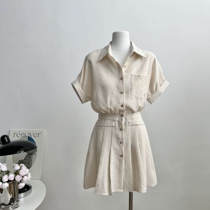 Nina Striped Shirt Dress 文艺范~条纹衬衫连衣裙*2Colors