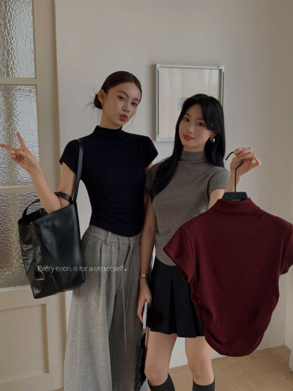 Half-high Collar Ultra-flattering Short Sleeve T-shirt 半高领超美体态短袖T*10 Colors