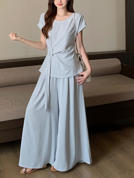 LUMEA Flutter Sleeve Tie Top & Wide Leg Pants Set 飞飞袖绑带上衣+阔腿裤两件套*2 Colors