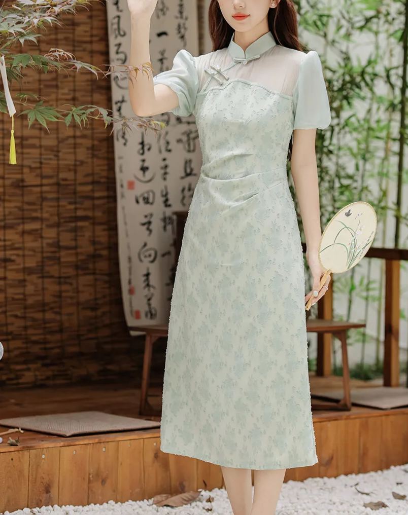 Uragiri Yarn Mint Mambo Style New Chinese Improved Cheongsam Dress Green Fake Two Pieces Girl Cheongsam Skirt 40
