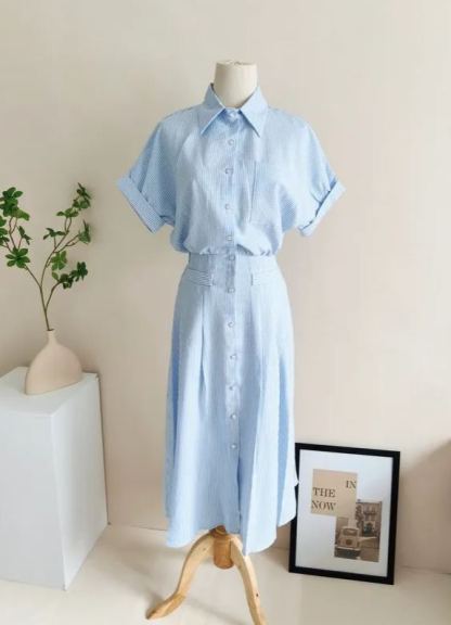 Nina Striped Shirt Dress 文艺范~条纹衬衫连衣裙*2Colors