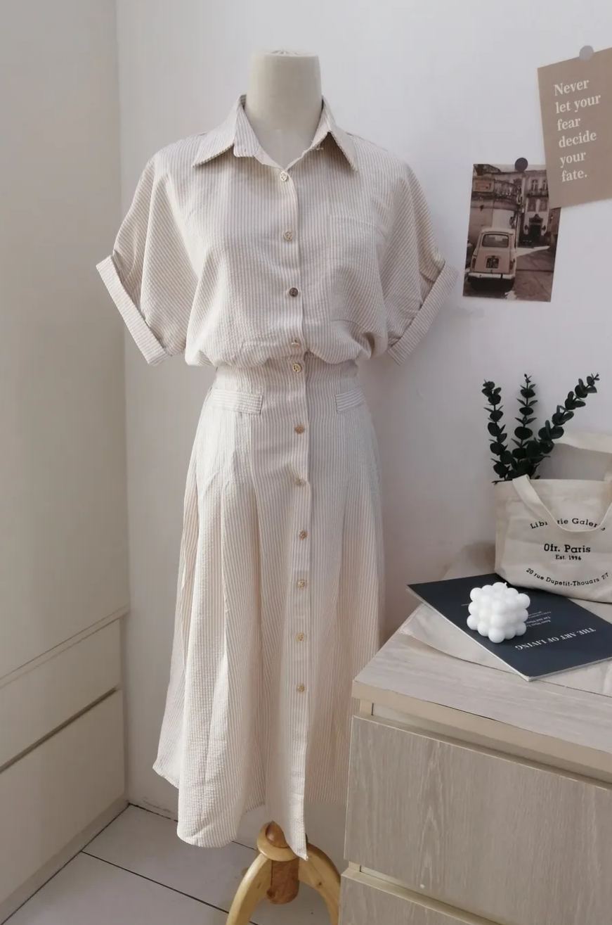 Nina Striped Shirt Dress 文艺范~条纹衬衫连衣裙*2Colors