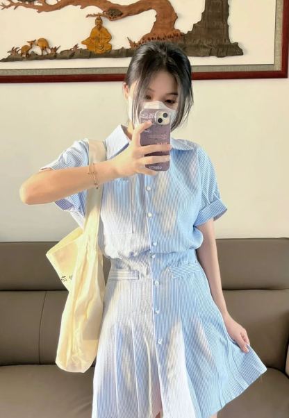 Nina Striped Shirt Dress 文艺范~条纹衬衫连衣裙*2Colors