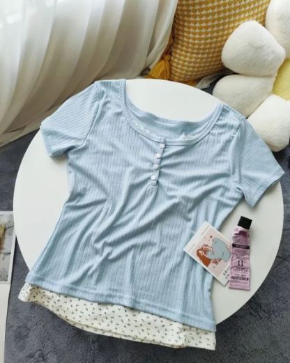 Faux Lace Floral Knit Top 假两件蕾丝碎花上衣*3色 