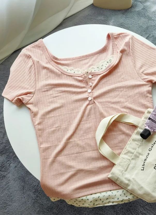 Faux Lace Floral Knit Top 假两件蕾丝碎花上衣*3色 