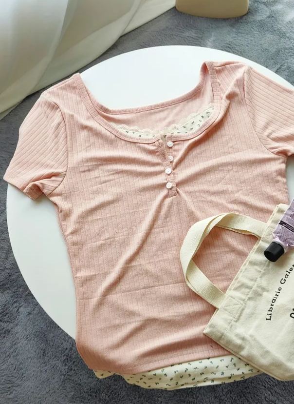 Faux Lace Floral Knit Top 假两件蕾丝碎花上衣*3色 