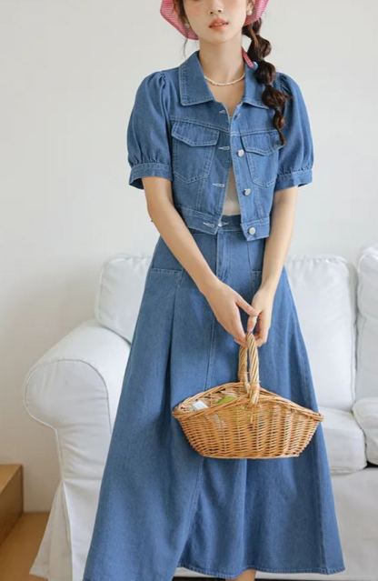 复古过膝牛仔套装 M size