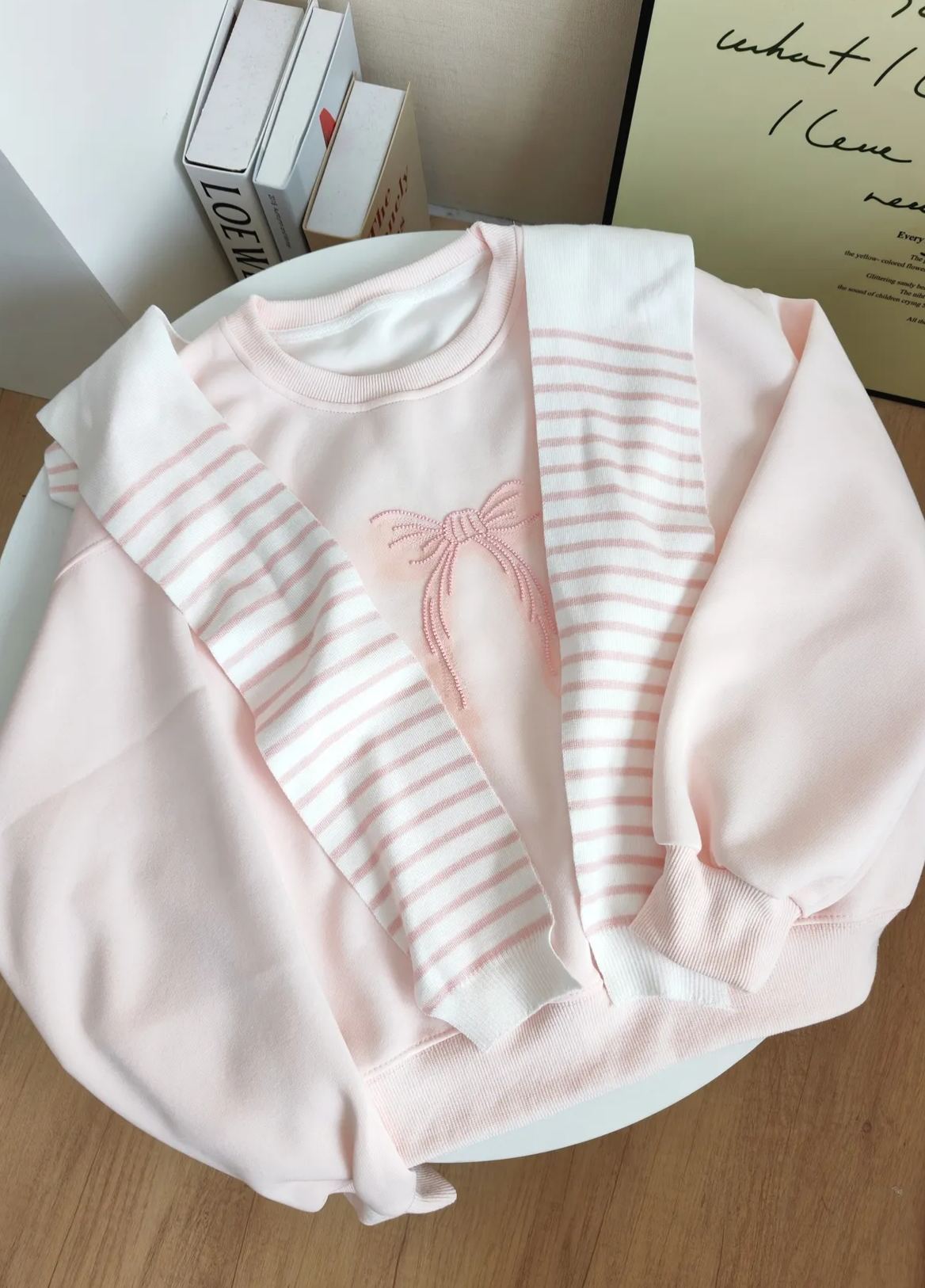 Ribbon Sweatshirt & Shawl Set 薄款蝴蝶结卫衣+披肩两件套*2Colors