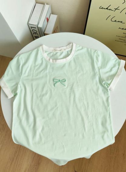 Ice Cream Color Bow Tee 冰淇淋色拼接蝴蝶结T恤*2 Colors