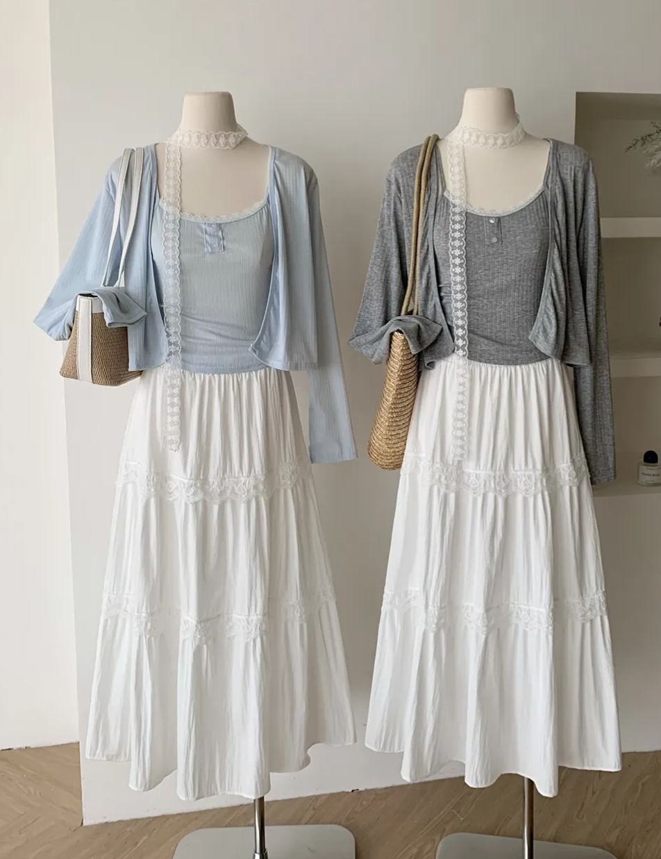 飘带开衫吊带半身裙三件套