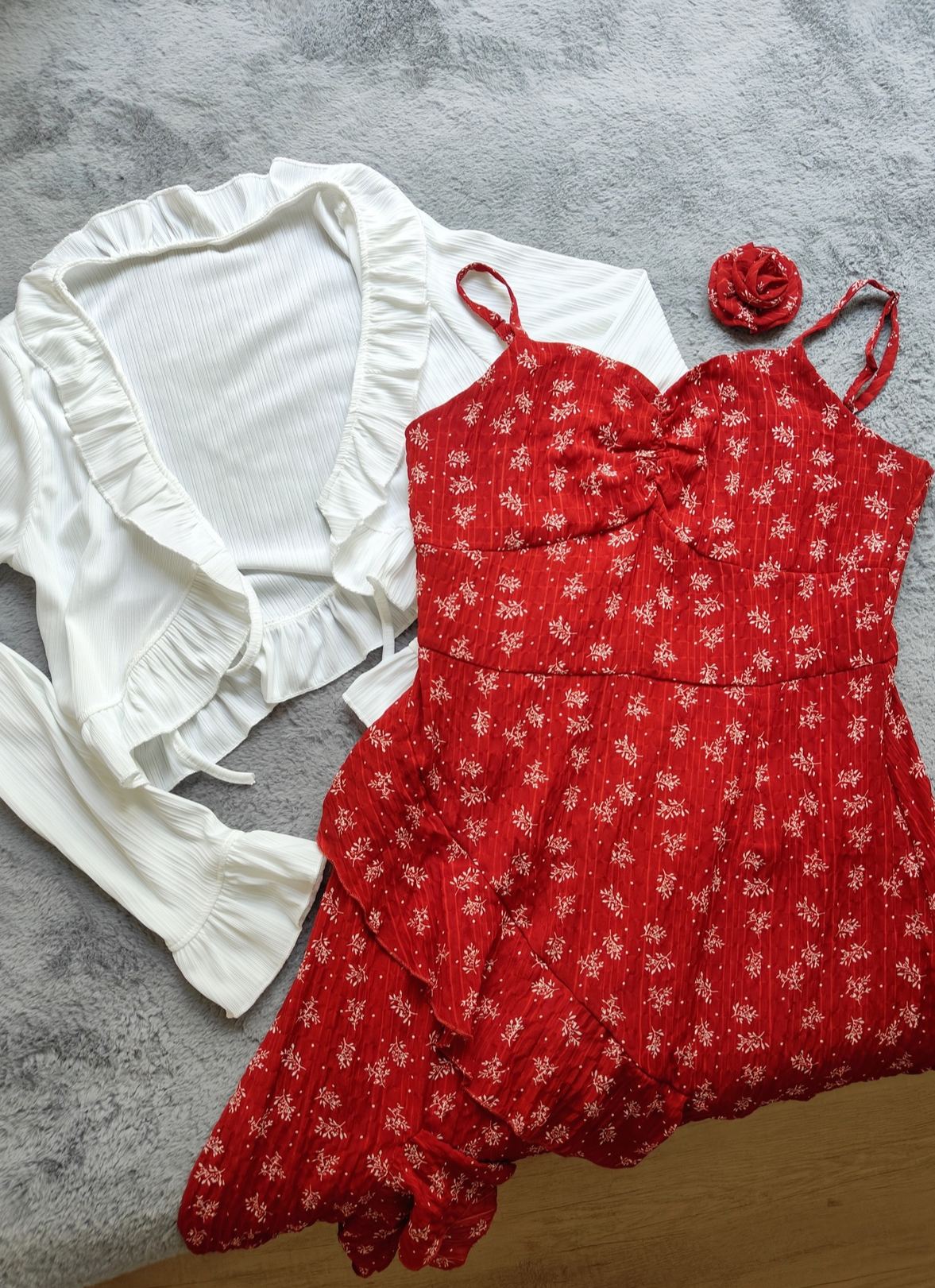 Ruby Bloom Camisole Dress + Cardigan Set 绝美红色吊带连衣裙+开衫