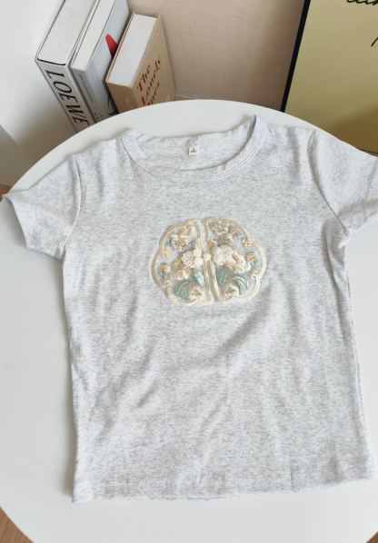 Ribbed Texture Embroidered Crop Tee 刺绣螺纹短款t恤*4 Colors 