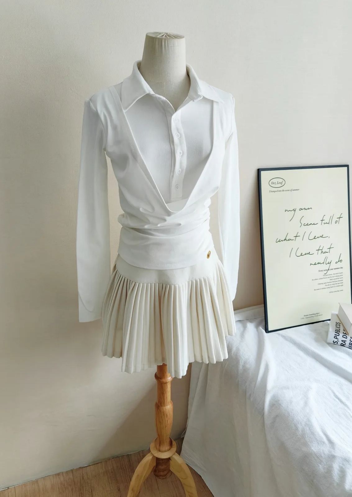 Viera DuoFit Top OL假两件修身长袖T恤*white & black