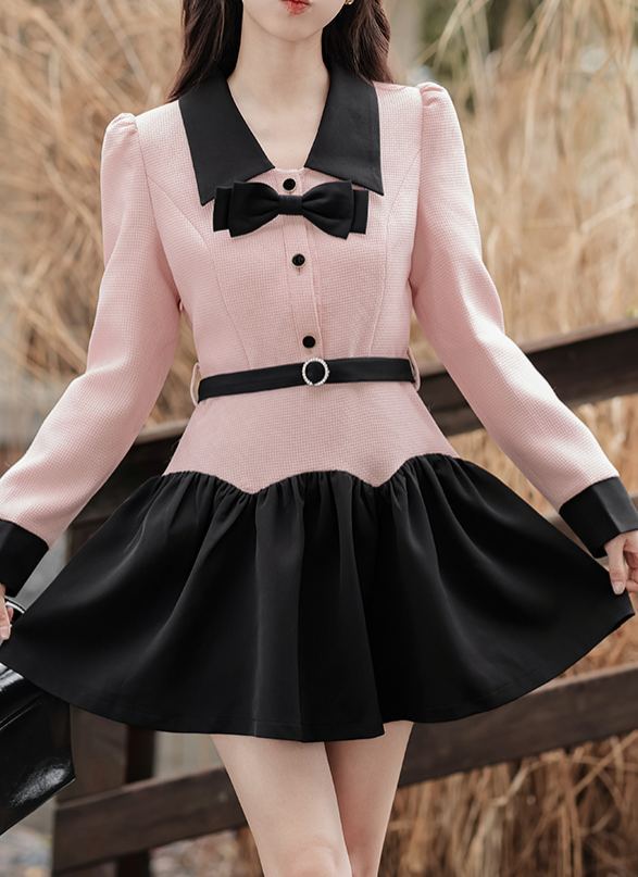 法式粉色娃娃领连衣裙* Size S